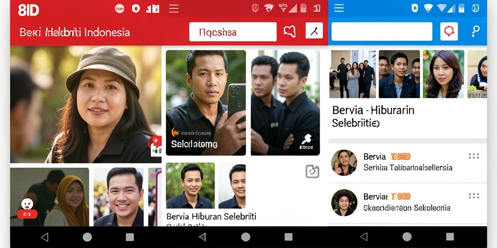 Antarmuka aplikasi 8ID menampilkan berita selebriti terbaru dan menarik.